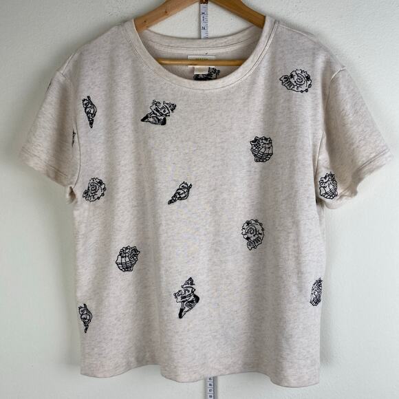 Maeve Embroidered Shell Top Size S Beige Short Sleeve Sweatshirt Anthropologie - Picture 6 of 12